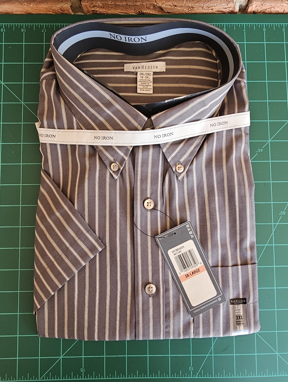 Van Heusen Gray Striped Short-Sleeve Dress Shirt Size 3XL